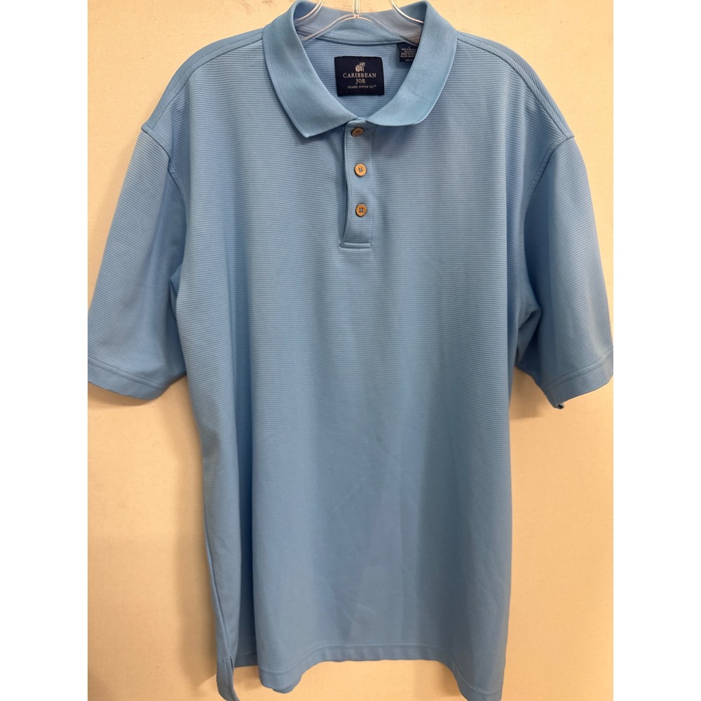 Caribbean Joe Mens Light Blue Textured Short Sleeve Polo Shirt Large WPL12902